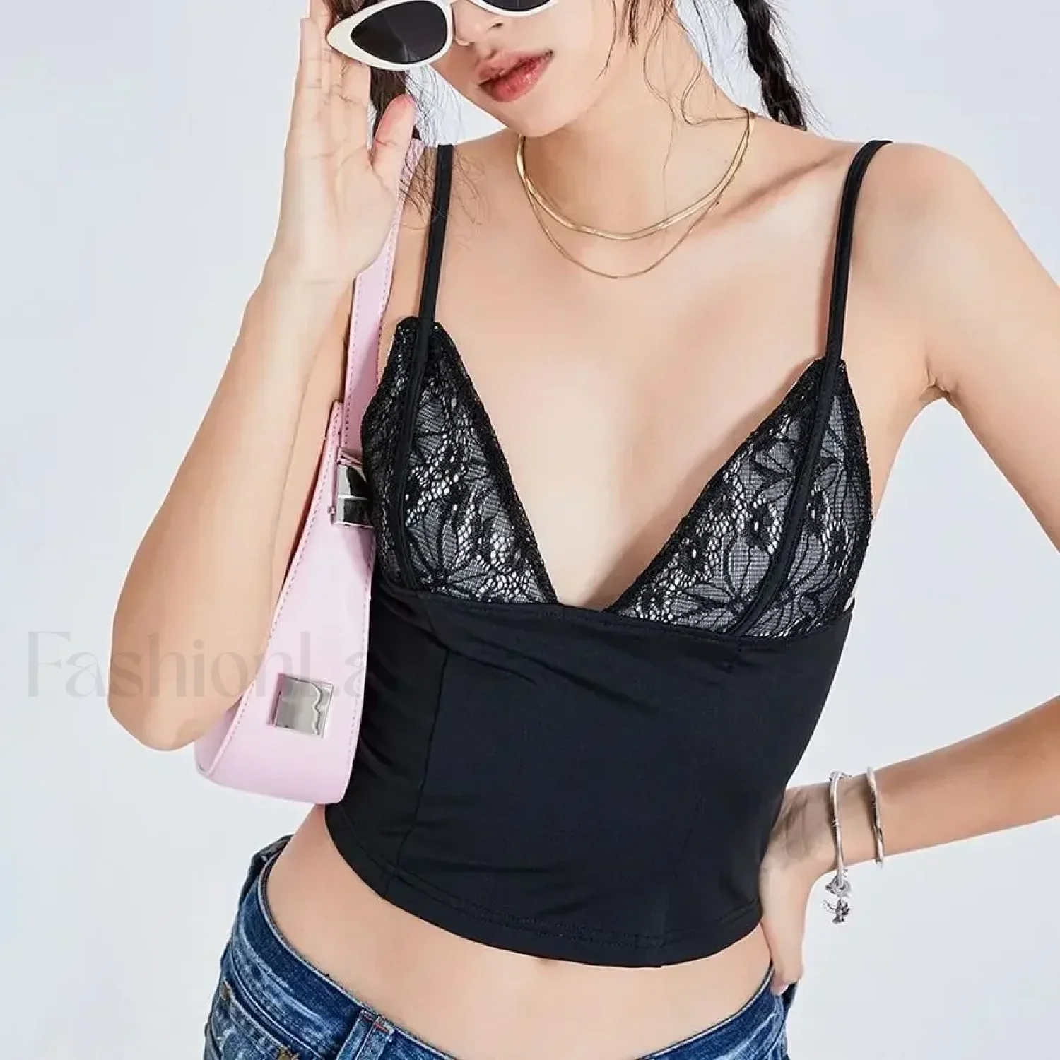 Mesh Spaghetti Backless Crop Top - Image 3