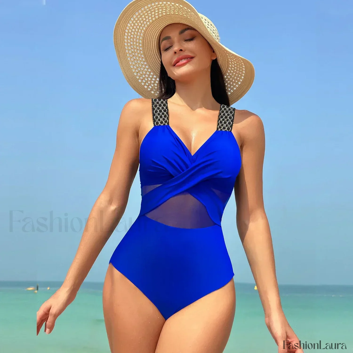 Mesh Spliced Lace Up Backless One Piece - Image 24