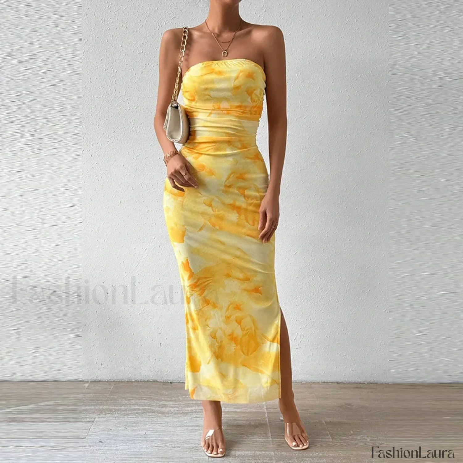 Mesh Wrap Split Floral Dress - Image 13