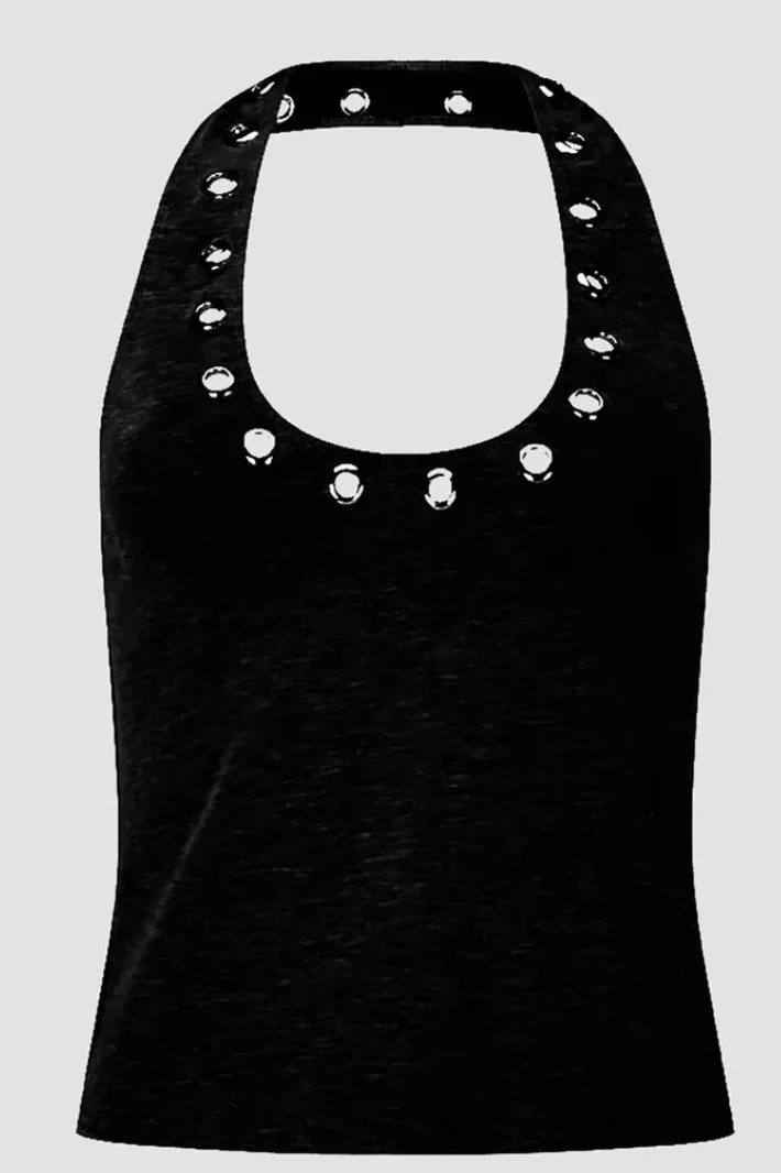 Metal Ring Cut Out Halter Sexy Fitted Halter Top - Image 5