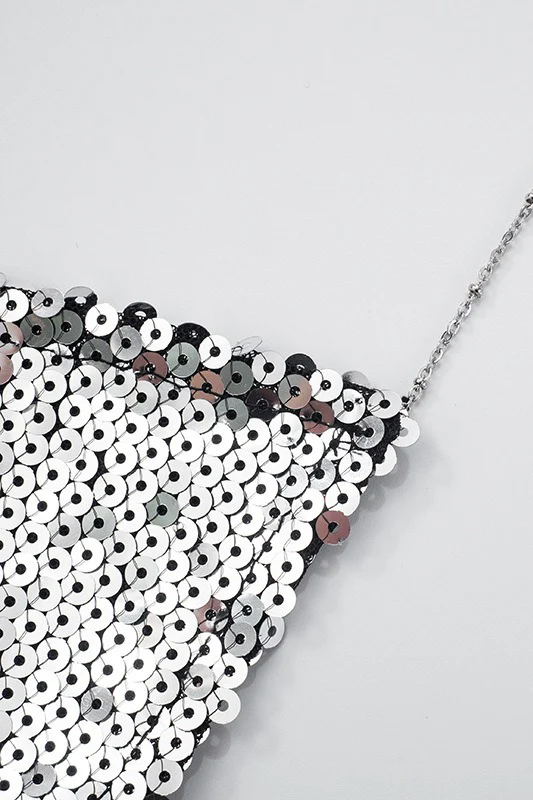 Metal Sequin Chain Backless Crop Top - Image 8
