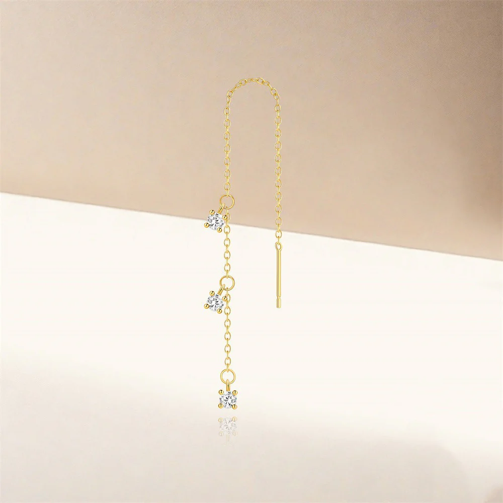 Micro Pave Diamond Fringe Chain Threader Earrings - Image 2