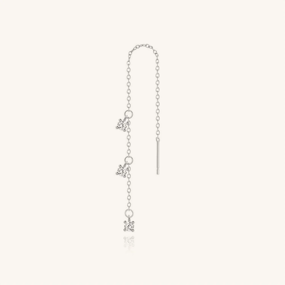 Micro Pave Diamond Fringe Chain Threader Earrings - Image 3