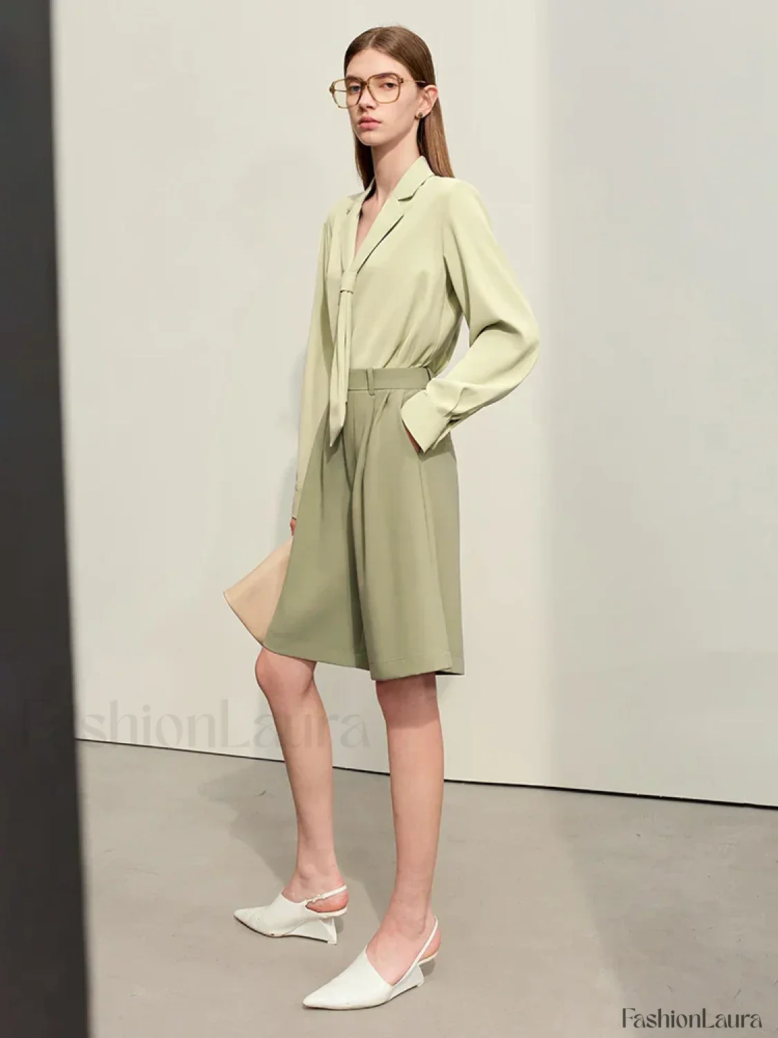 Minimalism Office Lady Shirring Wide Leg Casual Short - Image 21