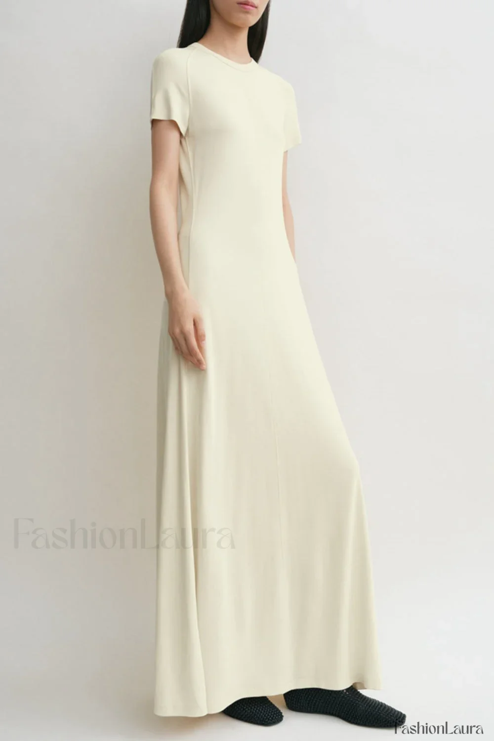 Minimalist A-Line Round Neck Short Sleeve Work Dress - Image 17