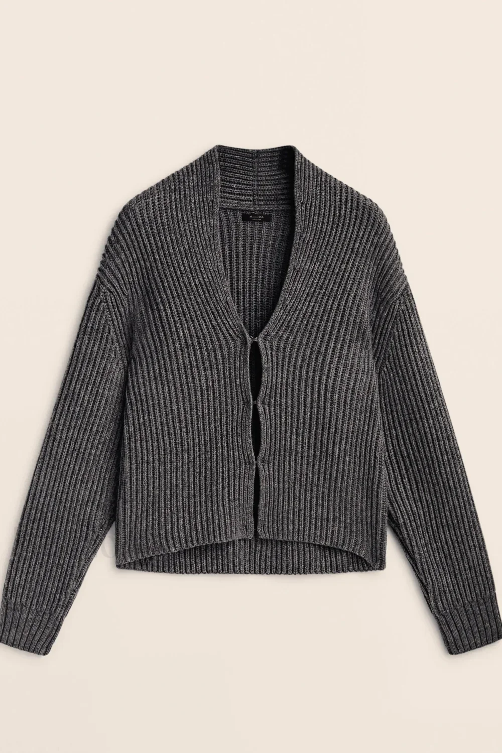 Minimalist Beige V-neck Knit Cardigan - Image 5