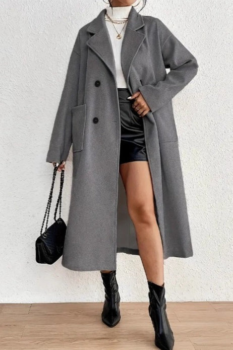 Minimalist Solid Wool Collar Overcoat - Image 2