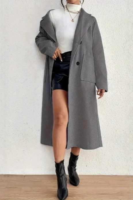 Minimalist Solid Wool Collar Overcoat - Image 4