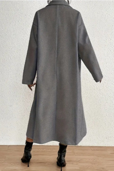 Minimalist Solid Wool Collar Overcoat - Image 5