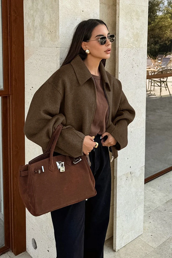 Minimalist Wool Cropped Jacket - Image 2
