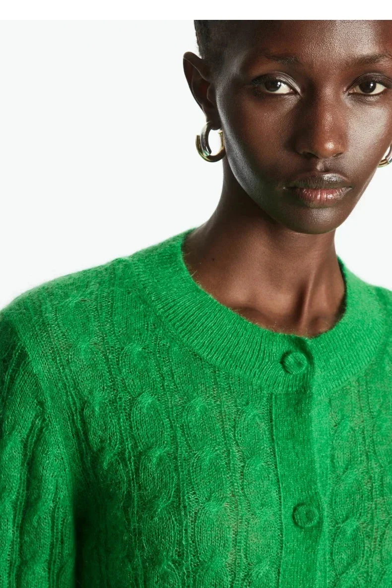 Mohair Blend Cable Knit Cardigan - Image 3