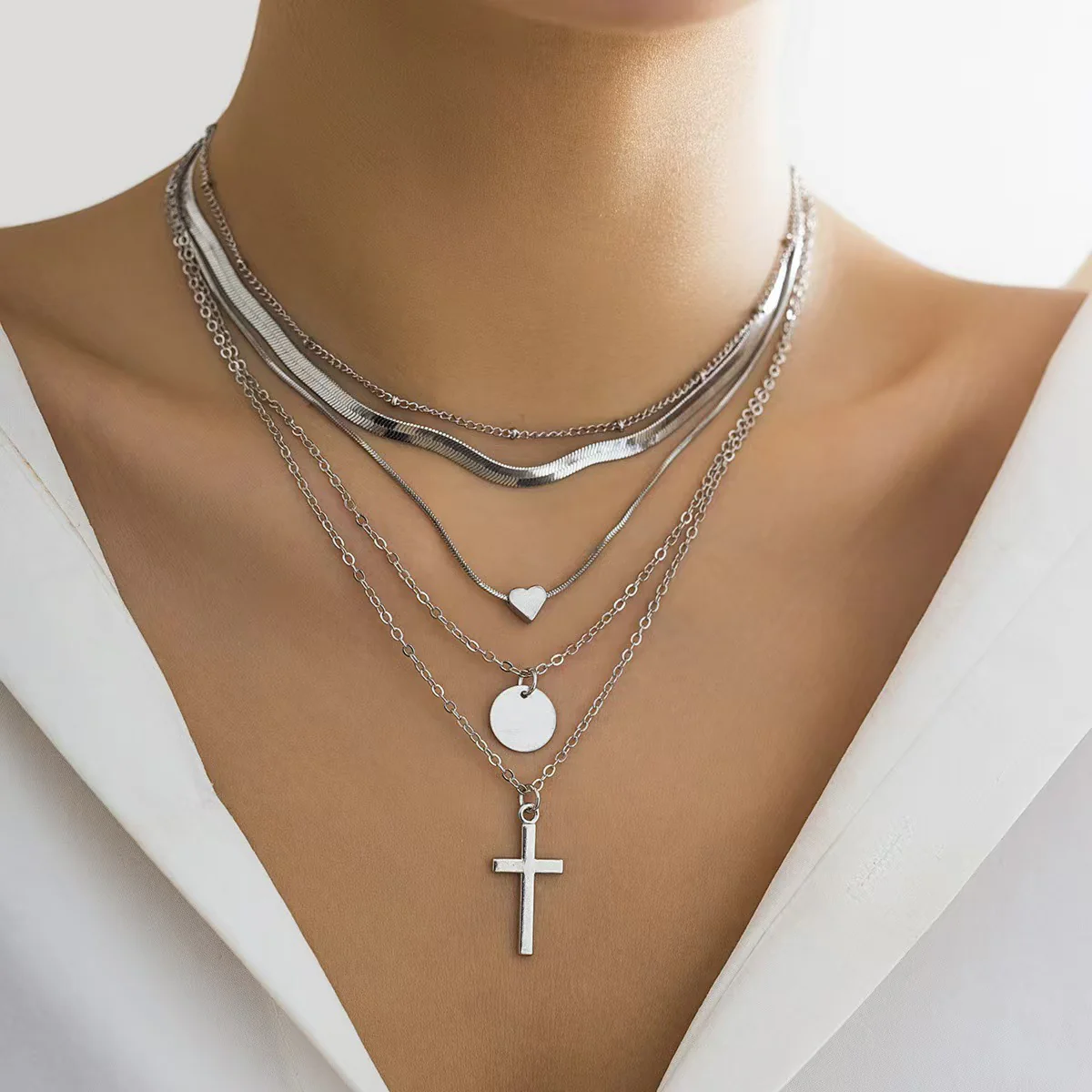 Multi Layer Cross Pendant Gothic Necklace - Image 2