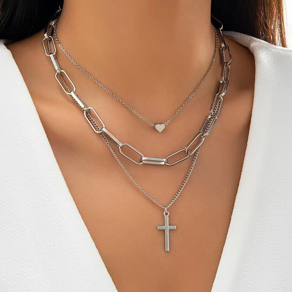 Multi Layer Cross Pendant Gothic Necklace - Image 5