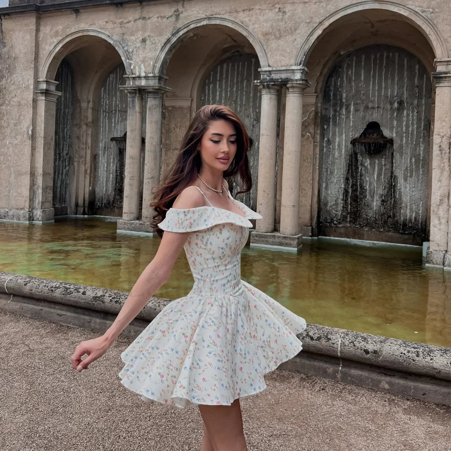 Off-Shoulder A-Line Floral Dress - Image 3