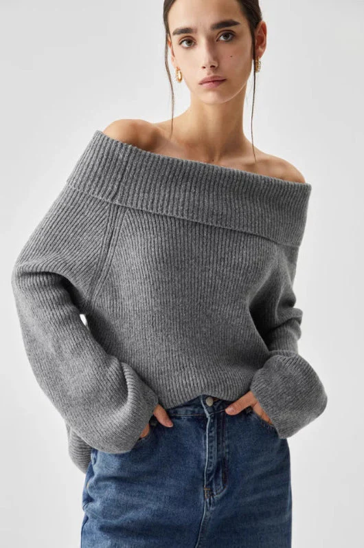 Off Shoulder Knit Pullover Sweater - Image 7
