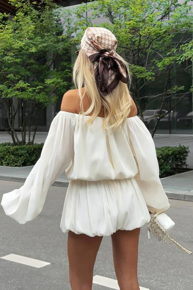 Off Shoulder Long Sleeve Crop Top Bloomers Shorts Set - Image 4
