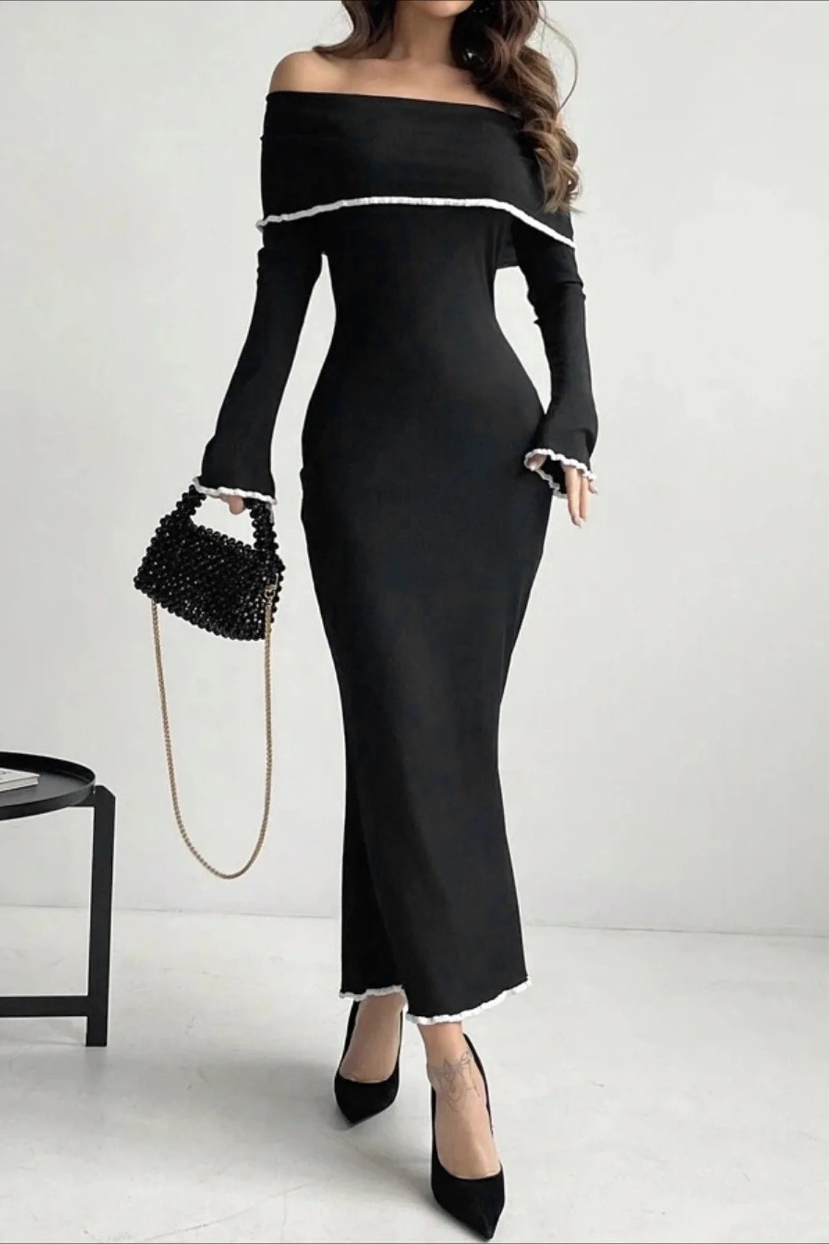 Off Shoulder Long Sleeve Sweater Dress