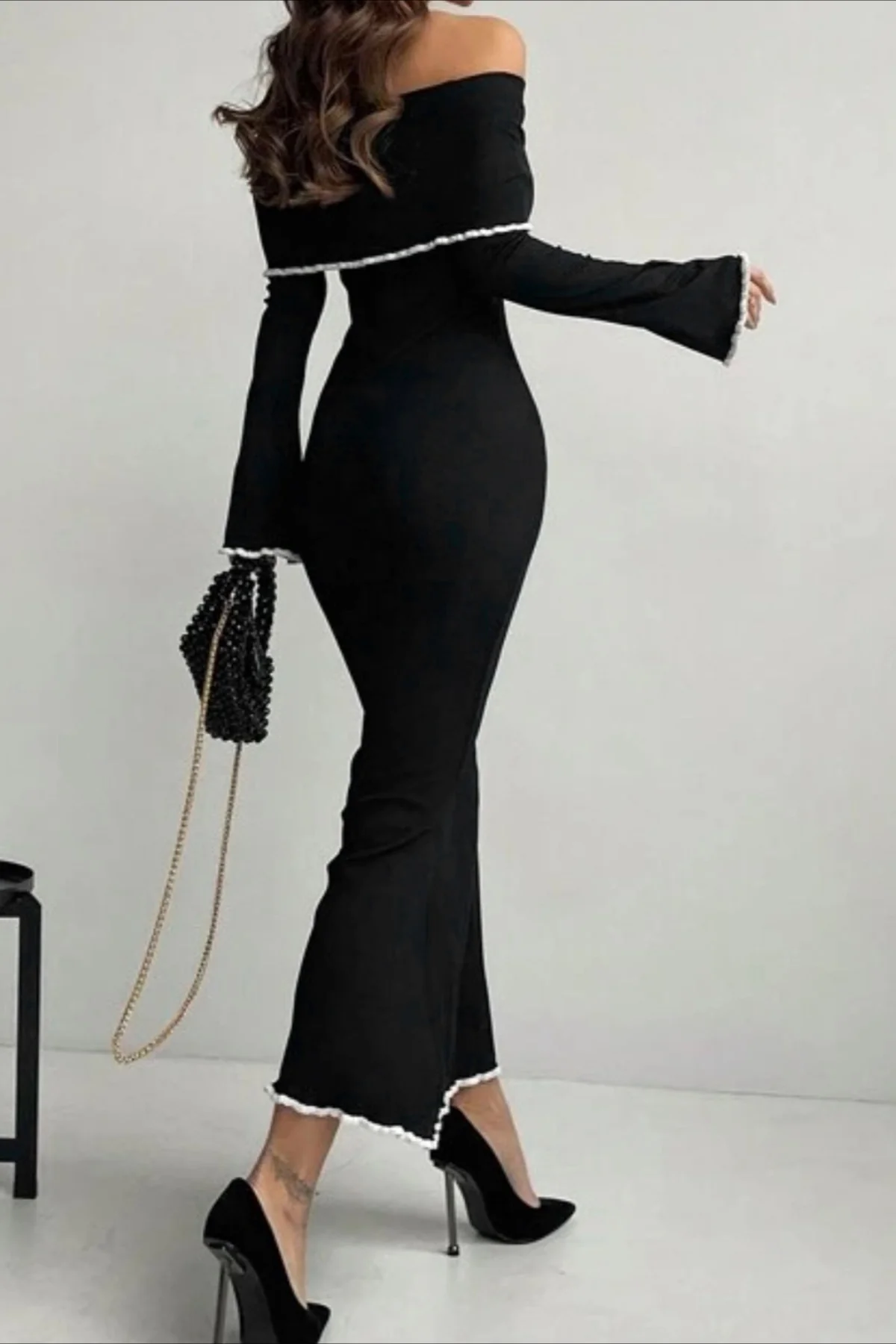 Off Shoulder Long Sleeve Sweater Dress - Image 2