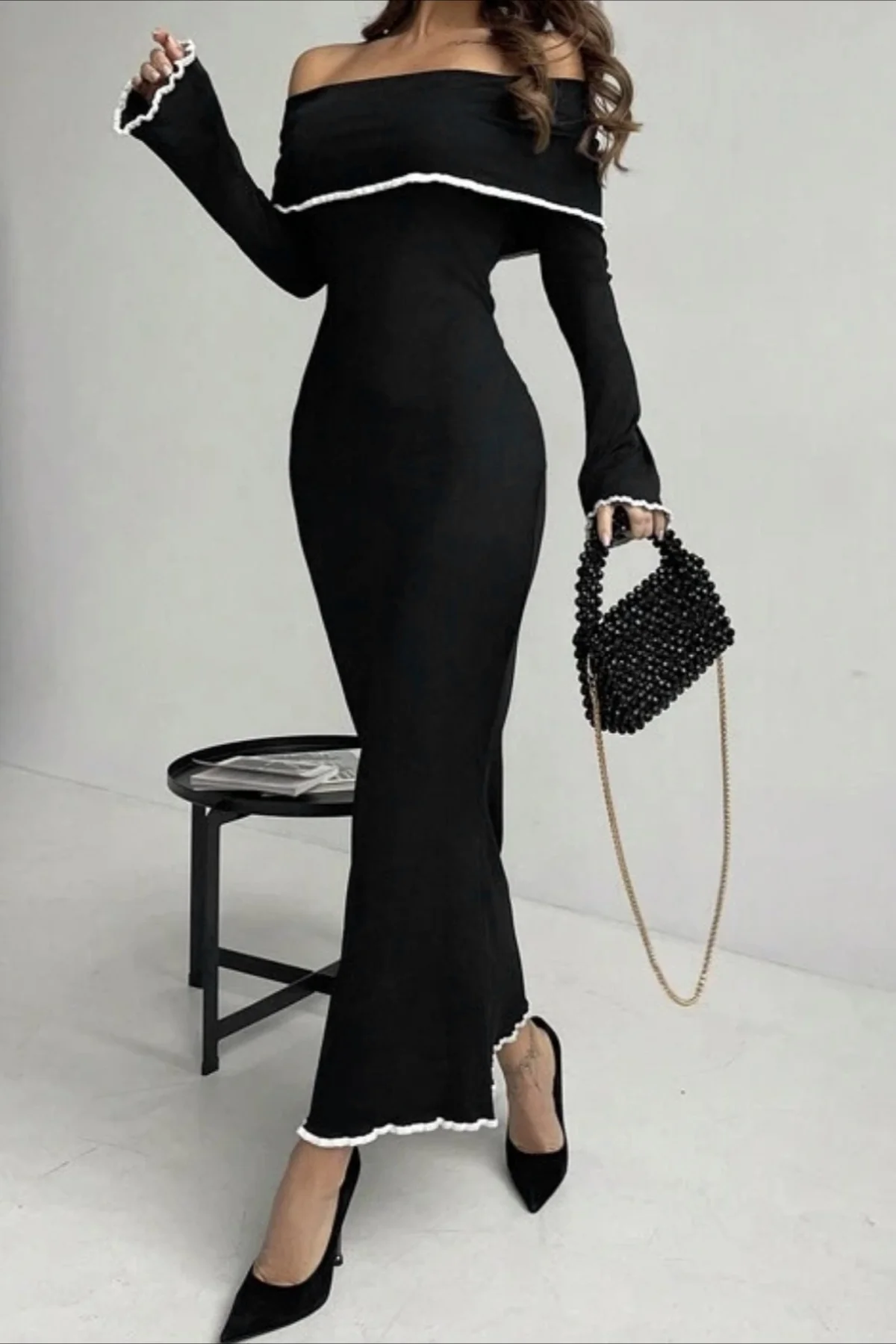 Off Shoulder Long Sleeve Sweater Dress - Image 3