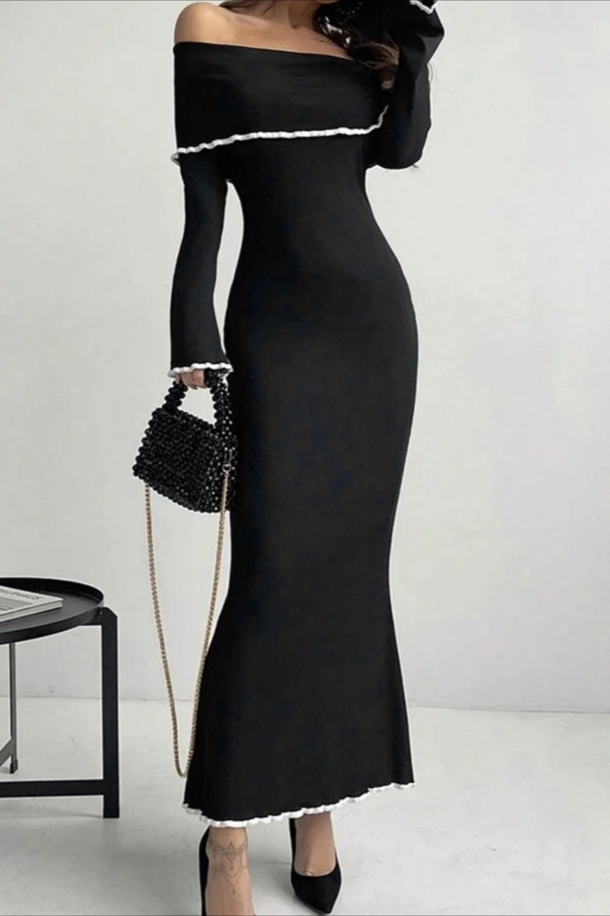 Off Shoulder Long Sleeve Sweater Dress - Image 4