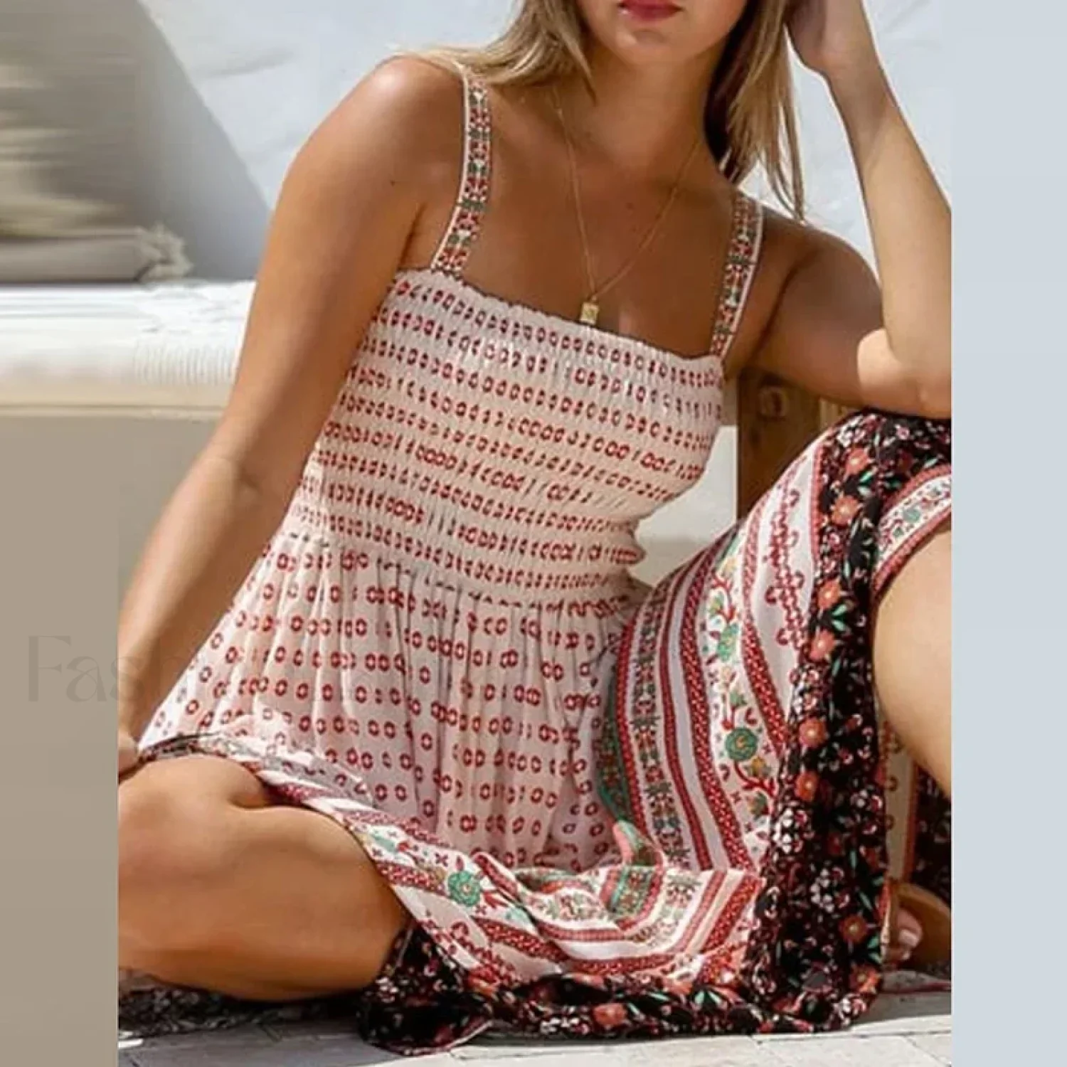 Off-Shoulder Pocket Boho Dress - Image 4