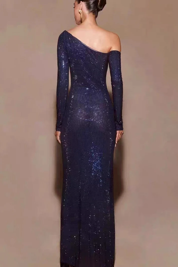 Off Shoulder Rhinestone Maxi Dress - Image 4