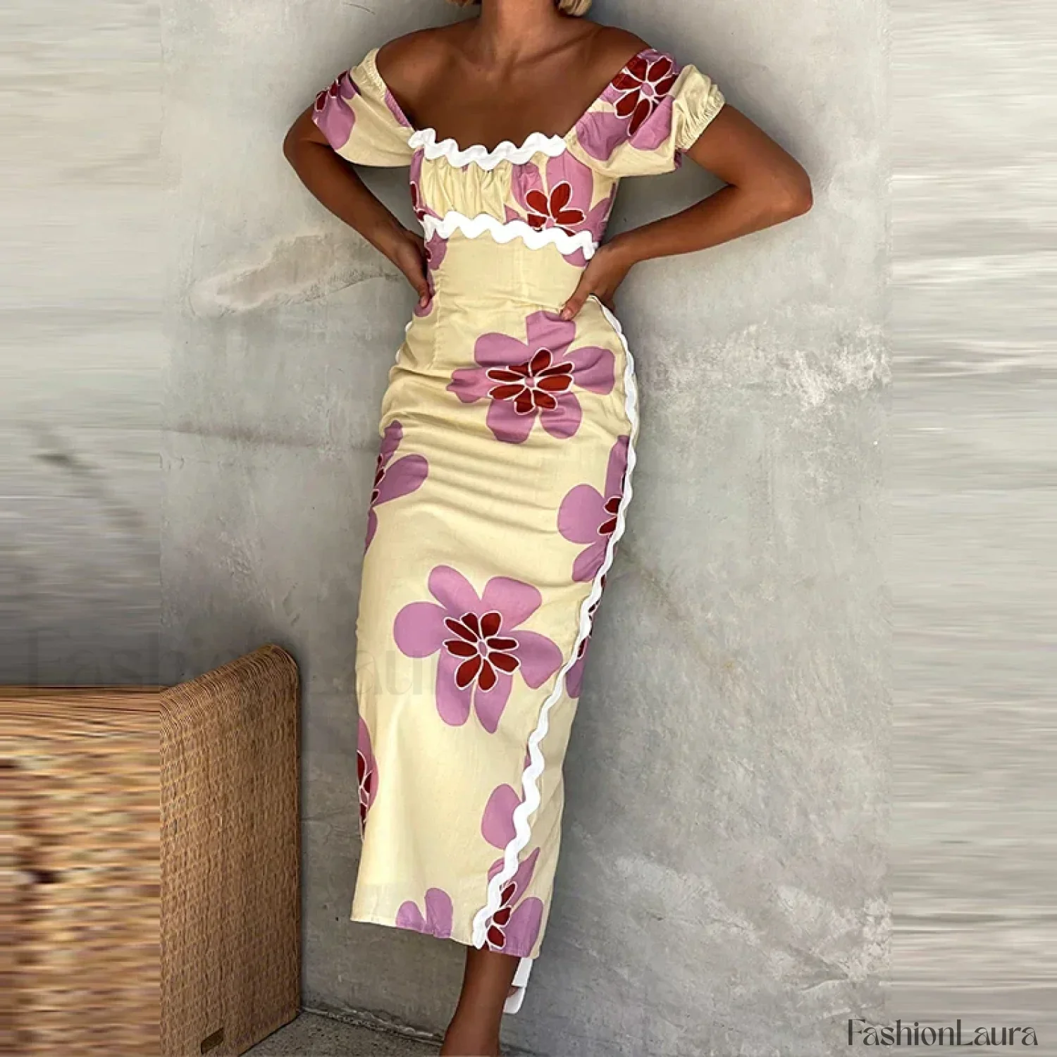 Off-Shoulder Split Floral Dress - Image 16