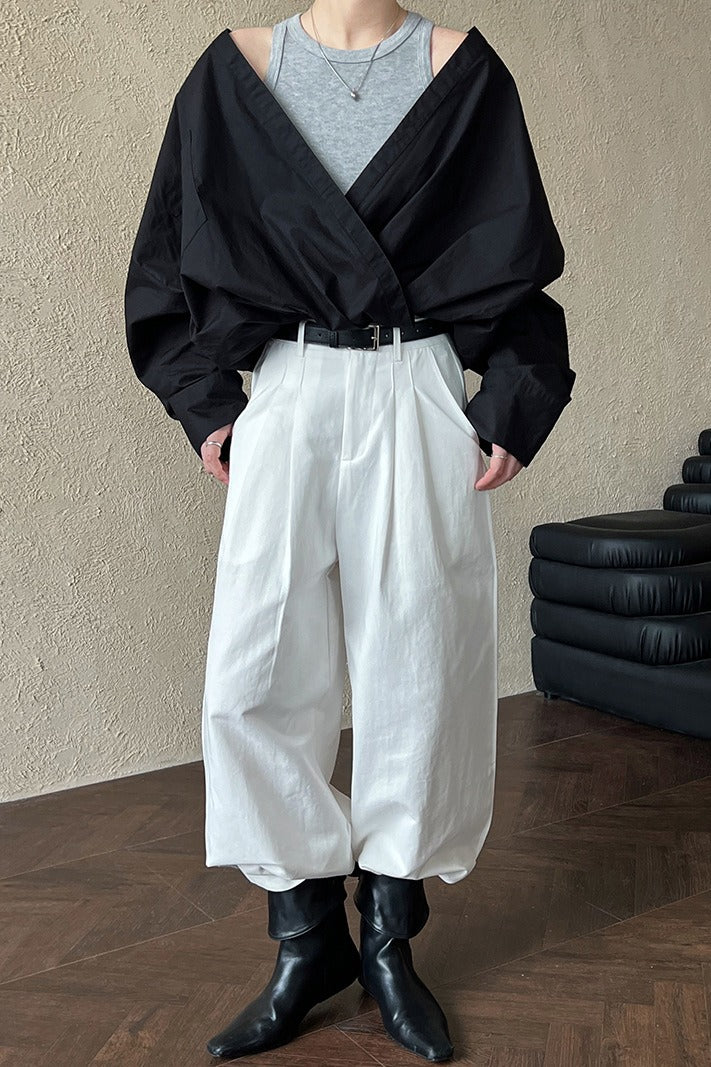 Off Shoulder Structured Peplum Mock Two Piece Blouse - Image 10