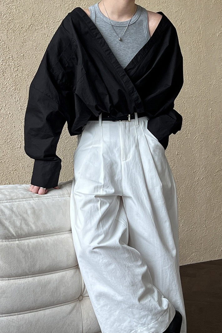 Off Shoulder Structured Peplum Mock Two Piece Blouse - Image 11