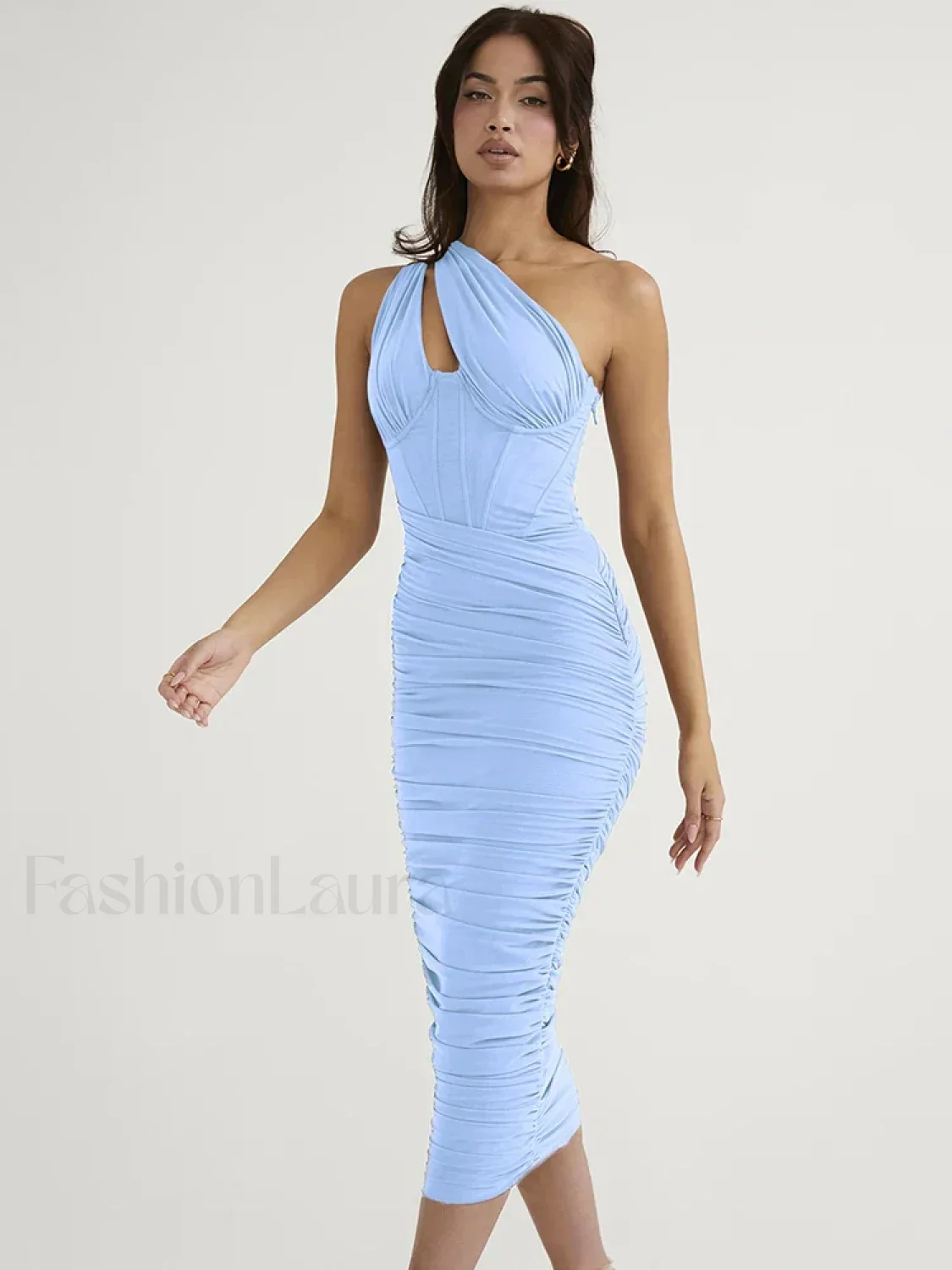 One-Shoulder Mesh Midi Dress - Image 14