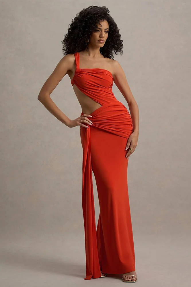 One Shoulder Ruched Bodycon Vacation Dress - Image 4