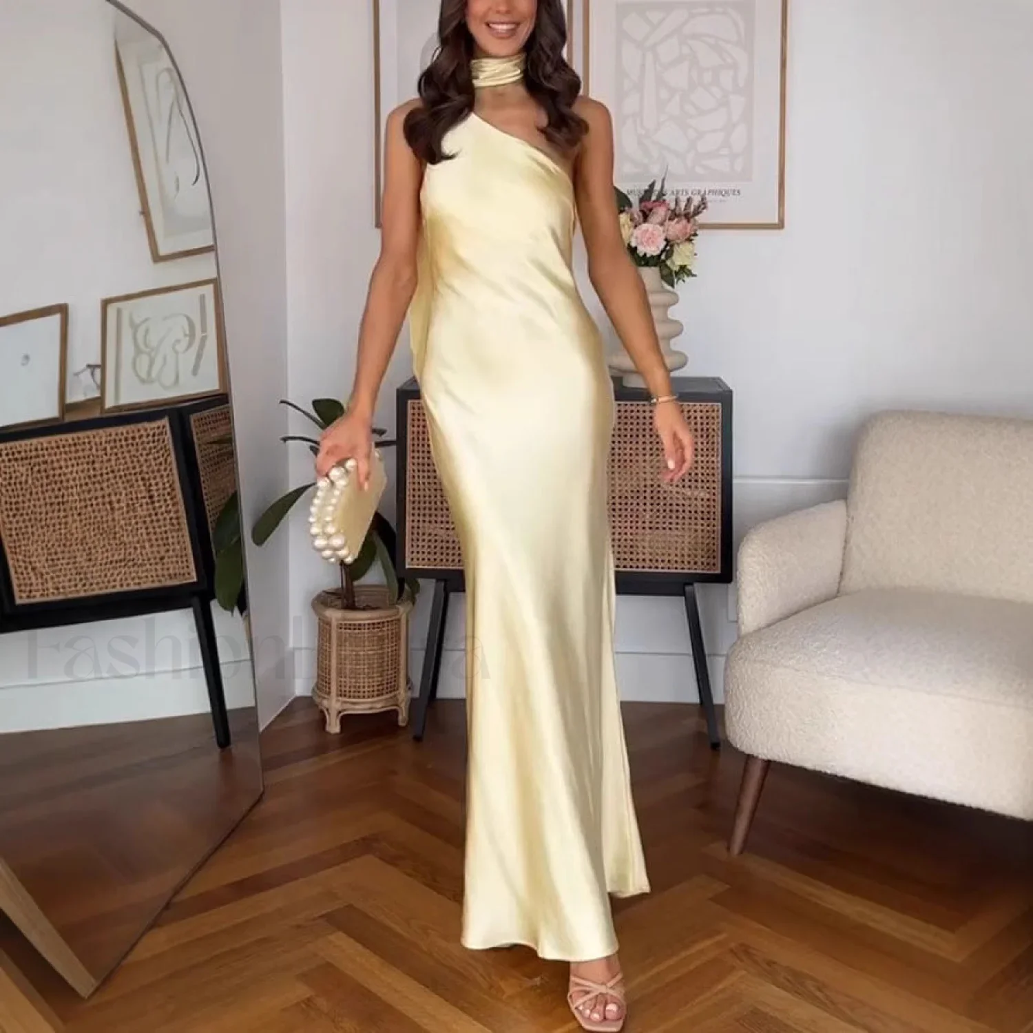 One-Shoulder Tie Sleeveless Bodycon Maxi Dress - Image 4