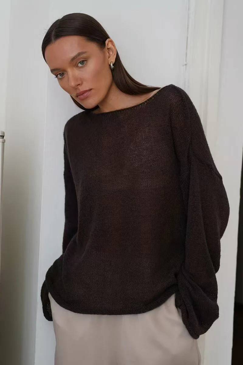 Openwork Round Neck Oversized Sweater - Image 4