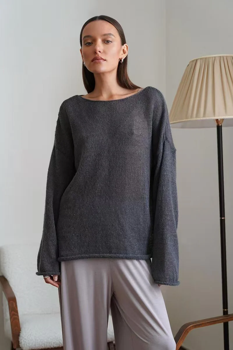 Openwork Round Neck Oversized Sweater - Image 6