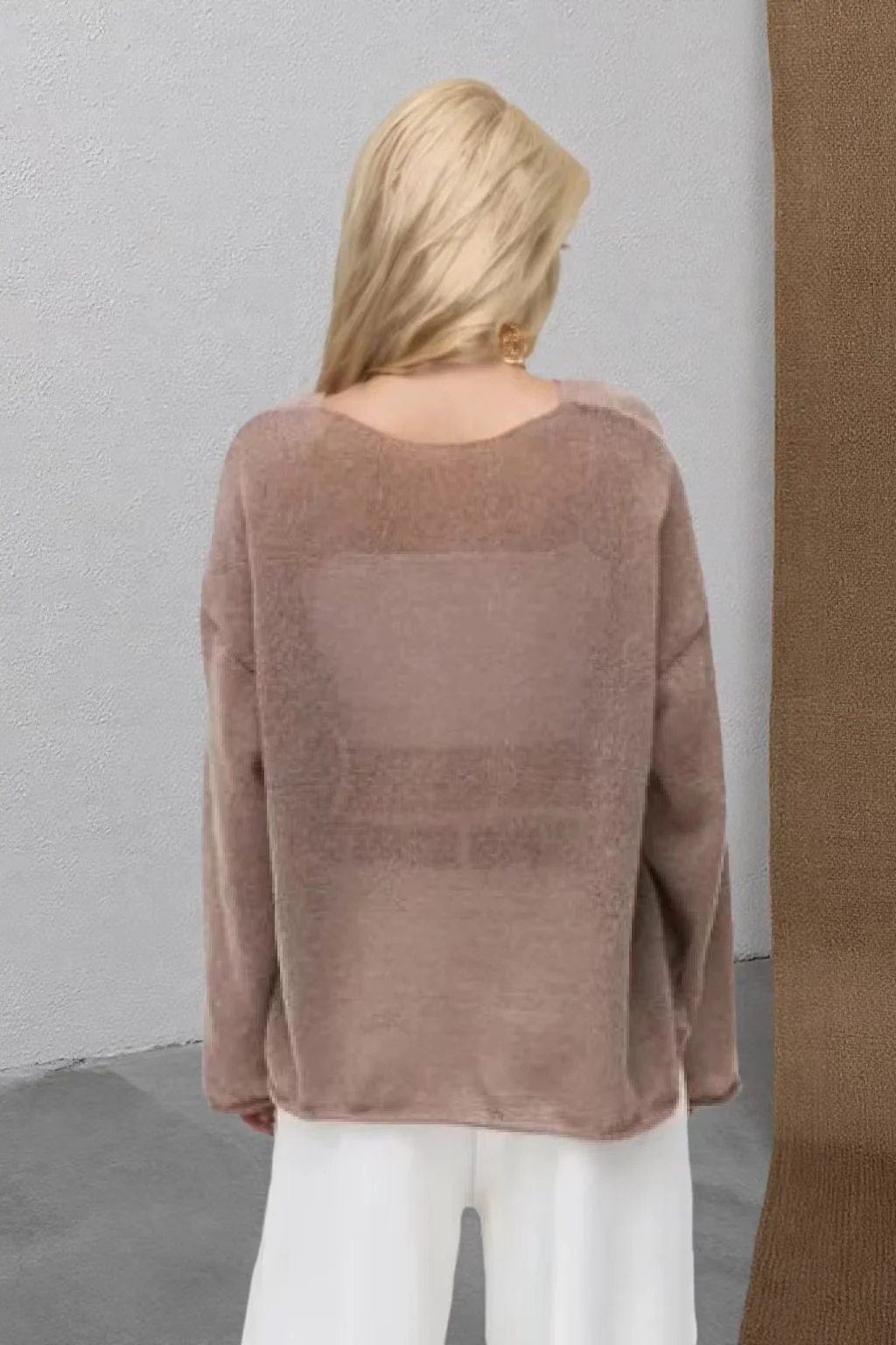 Openwork Round Neck Oversized Sweater - Image 8