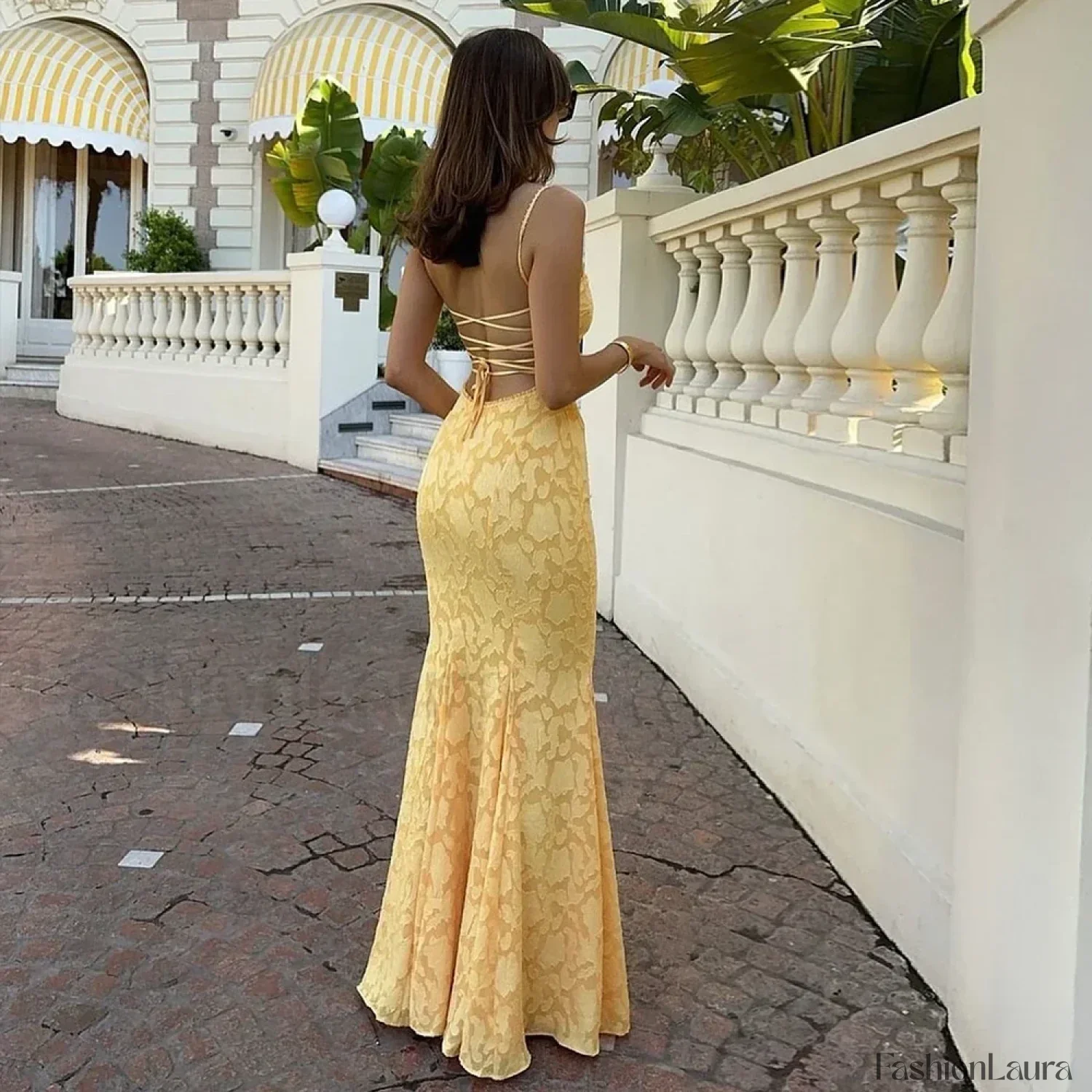 Orange Lace Up Maxi Dress - Image 11