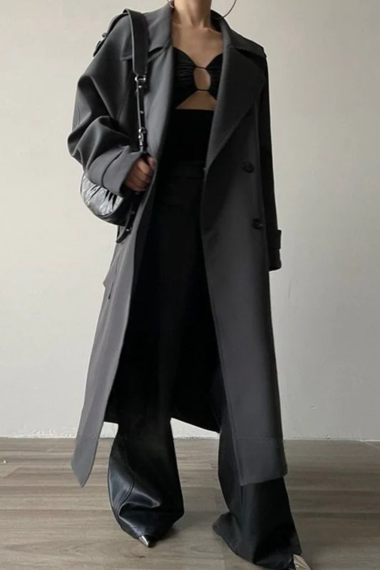 Oversized Lapel Midi Trench Overcoat - Image 3