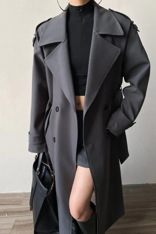 Oversized Lapel Midi Trench Overcoat - Image 5