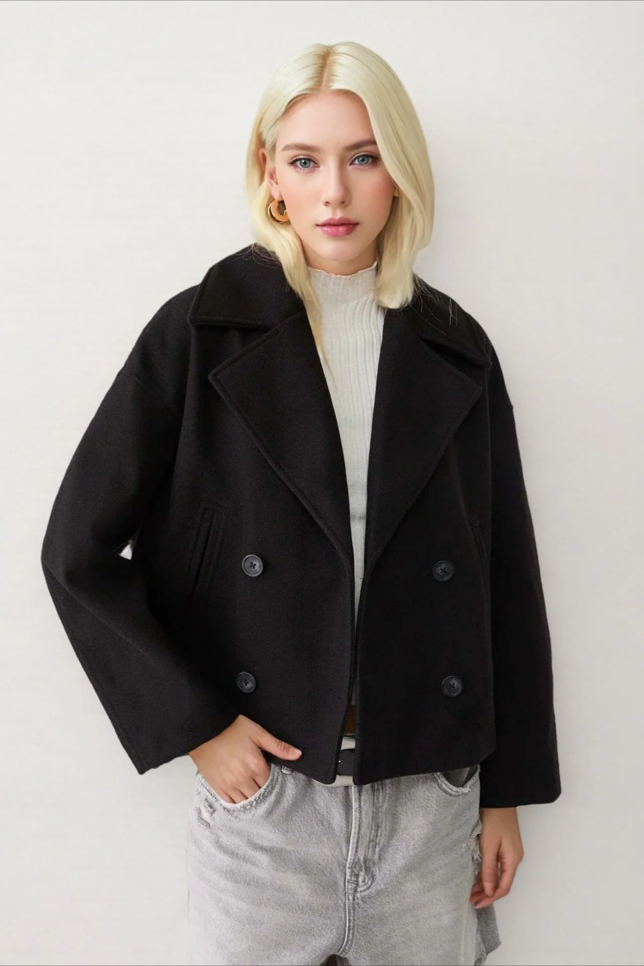 Oversized Lapel Wool Blend Jacket - Image 2