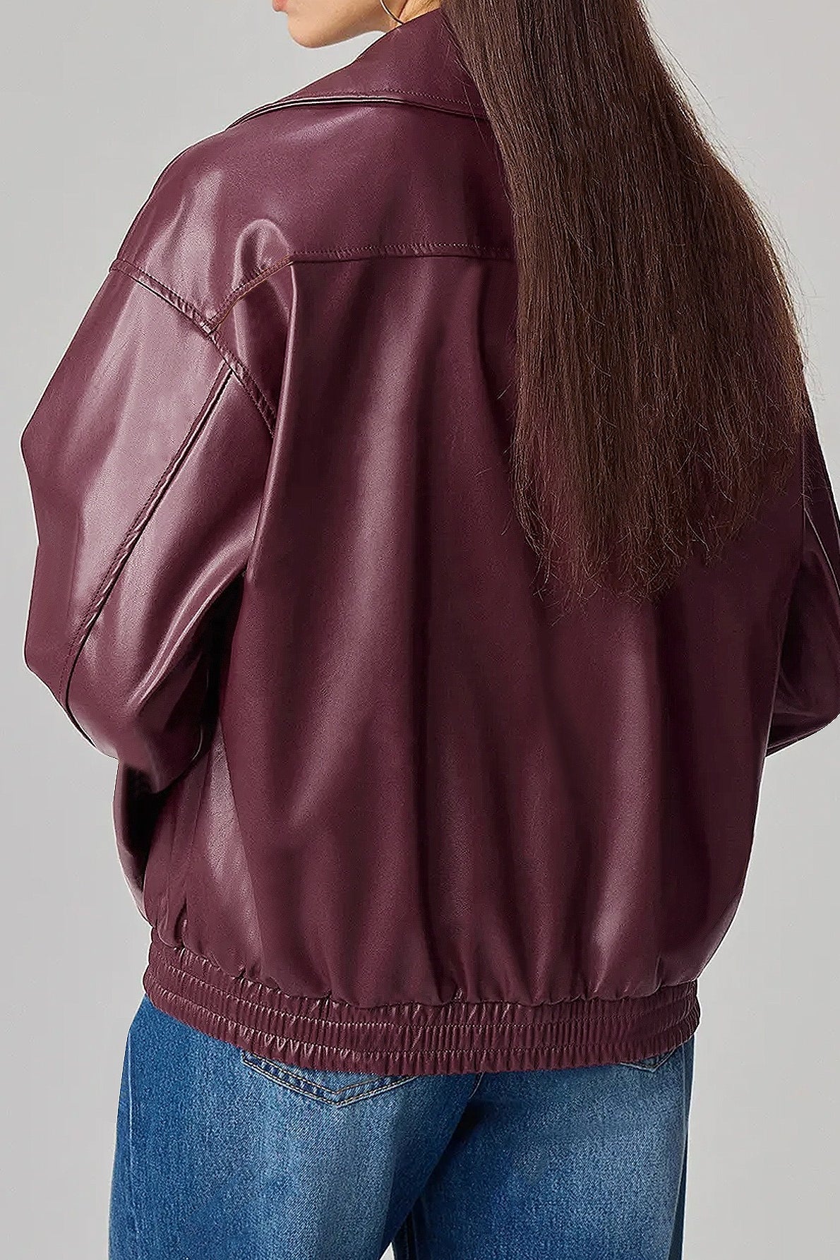 Oversized Long Sleeve Leather Jacket - Image 4
