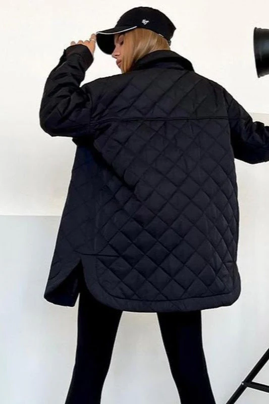 Oversized Longline Diamond Quilted Puffer Jacket - Image 8
