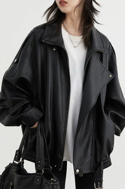 Oversized Moto Leather Jacket - Image 5