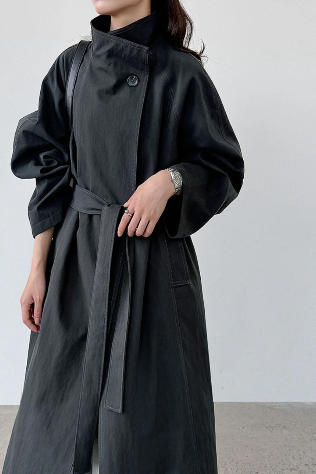 Oversized One Button Stand Collar Overcoat - Image 10