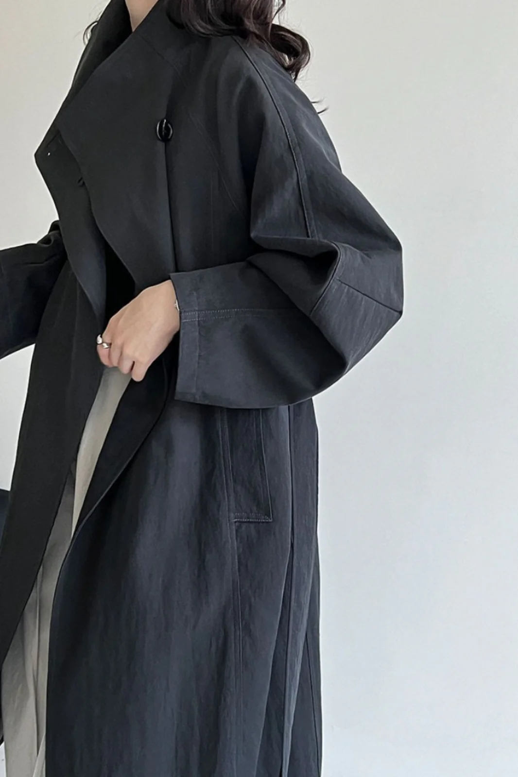 Oversized One Button Stand Collar Overcoat - Image 11