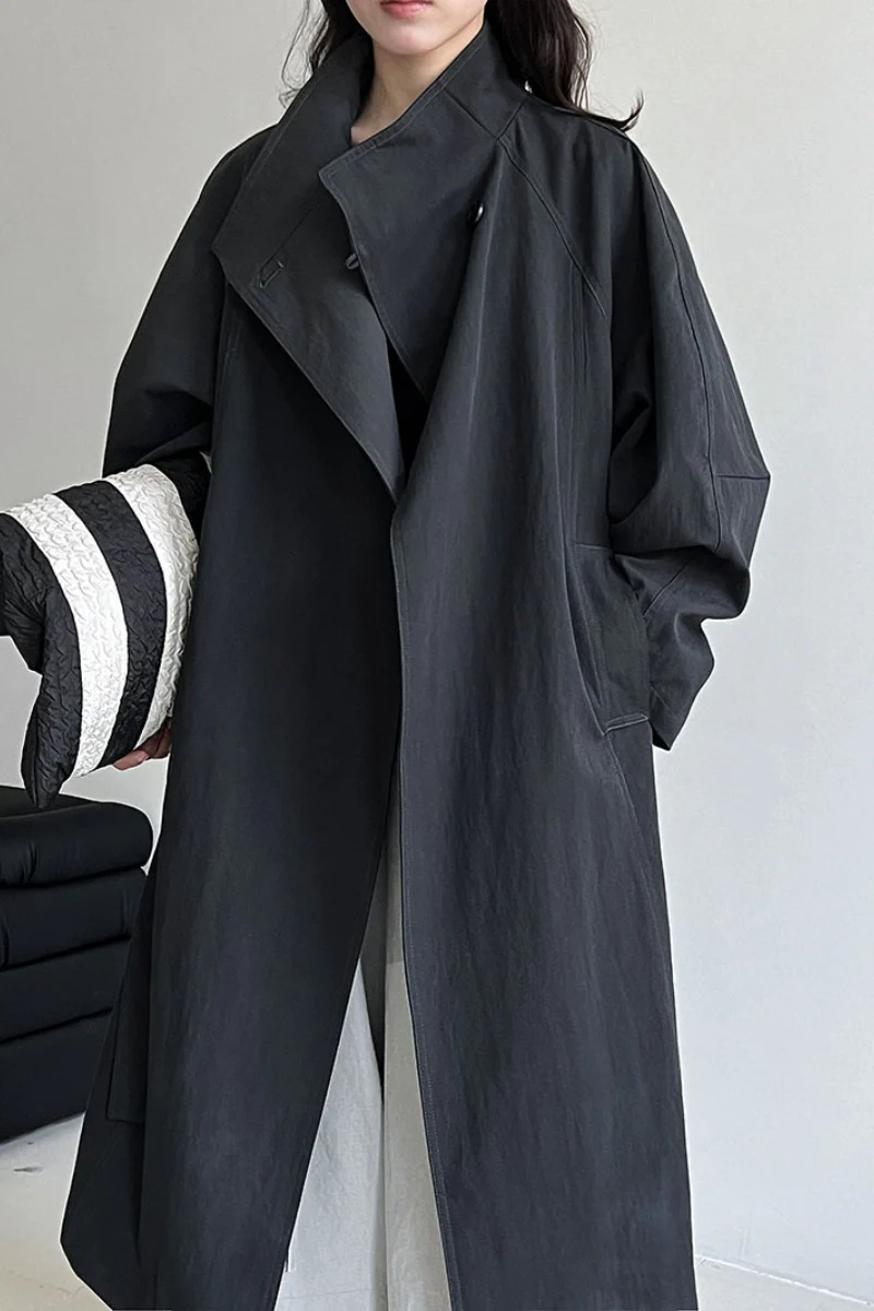 Oversized One Button Stand Collar Overcoat - Image 16