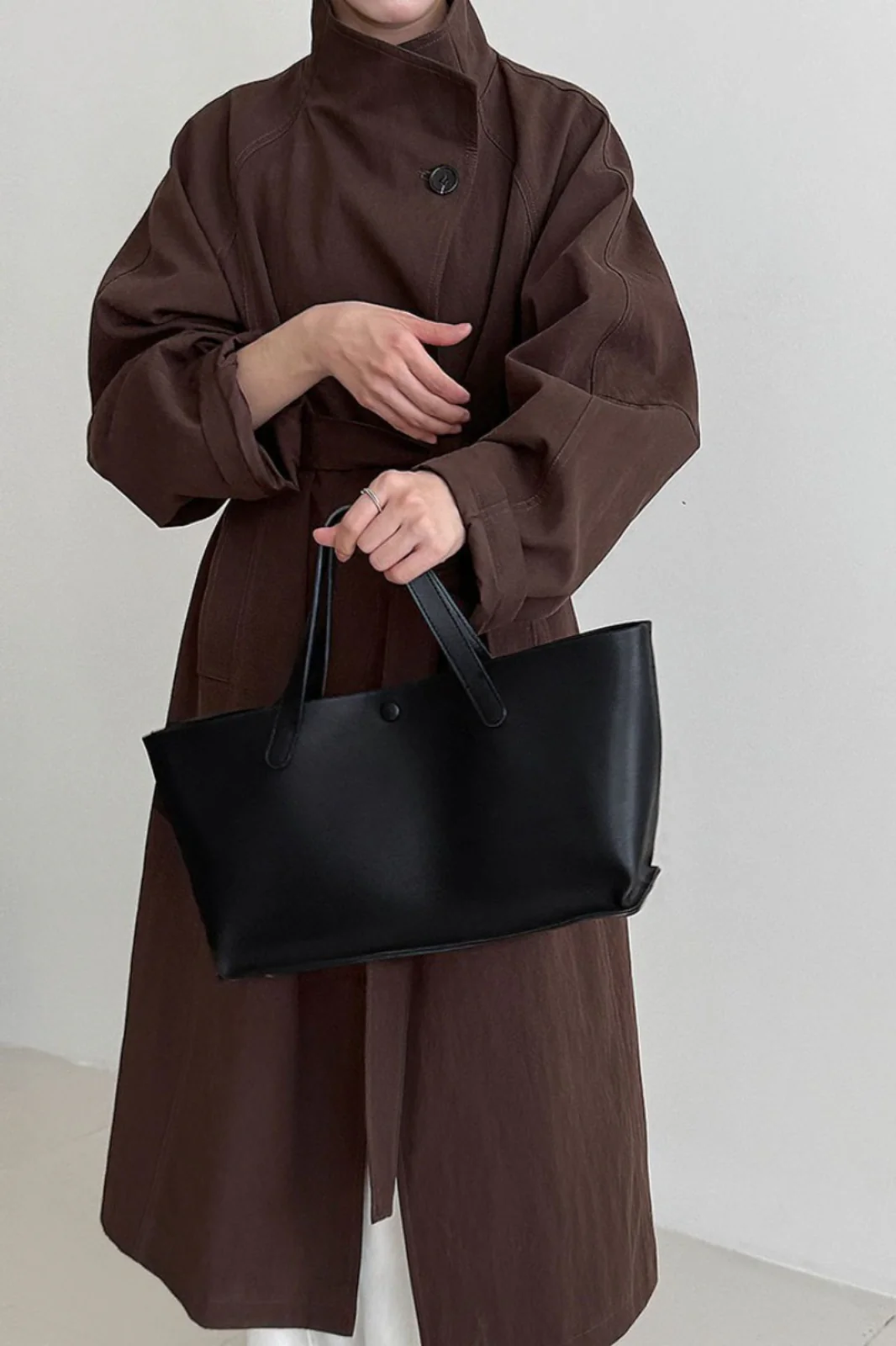 Oversized One Button Stand Collar Overcoat - Image 2