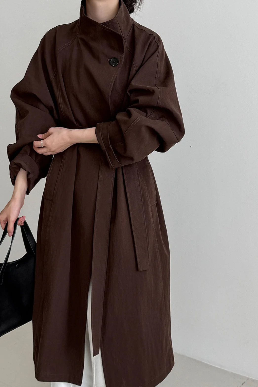 Oversized One Button Stand Collar Overcoat - Image 3
