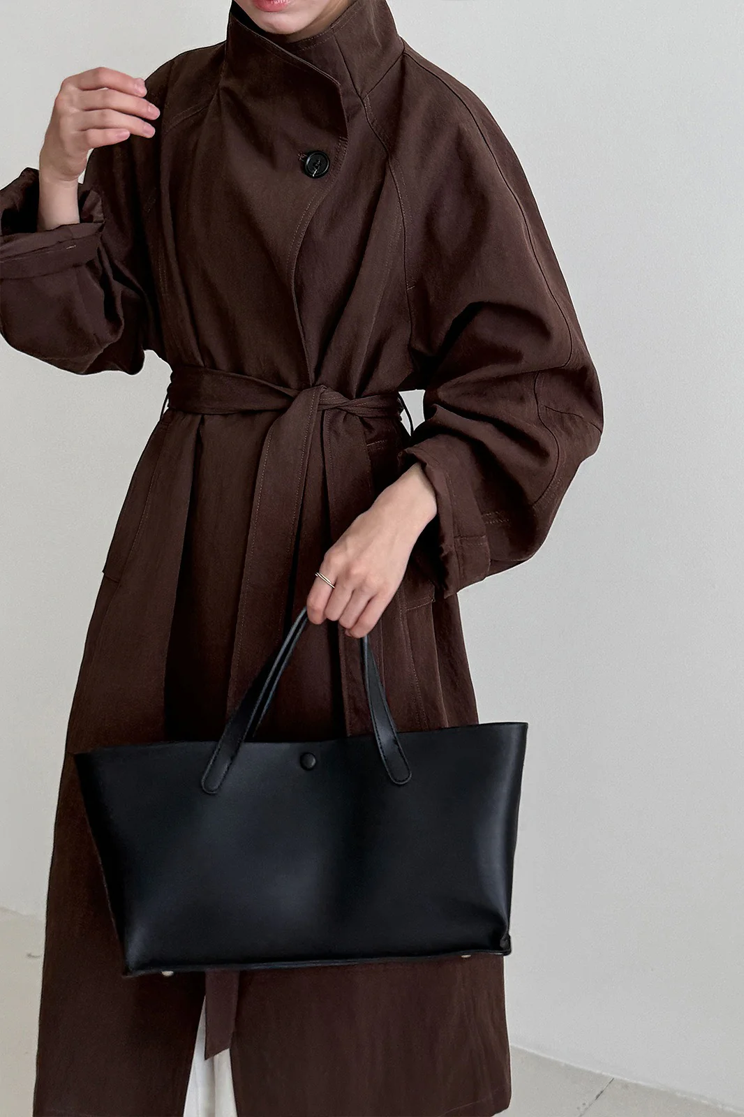 Oversized One Button Stand Collar Overcoat - Image 4