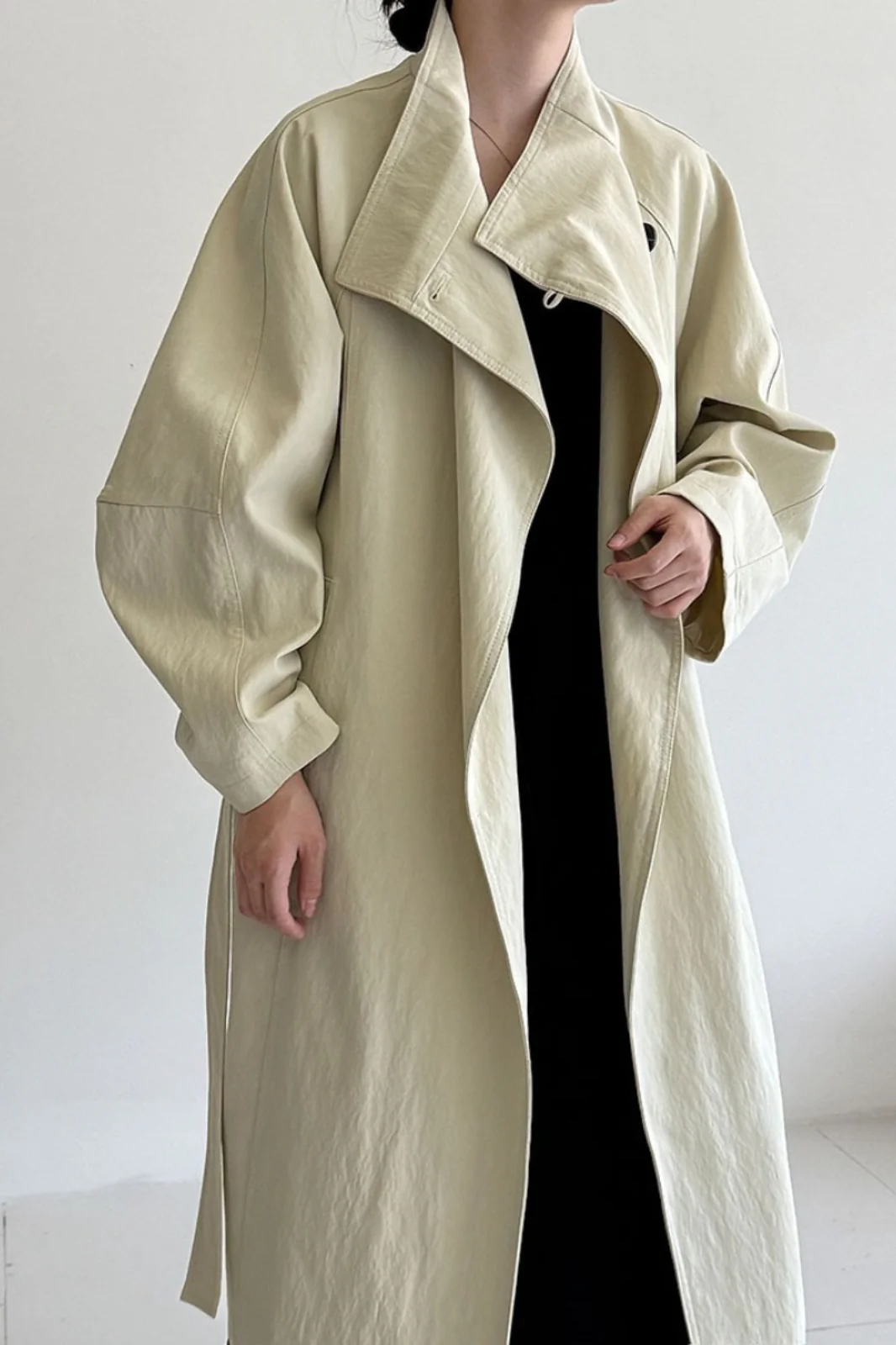 Oversized One Button Stand Collar Overcoat - Image 5