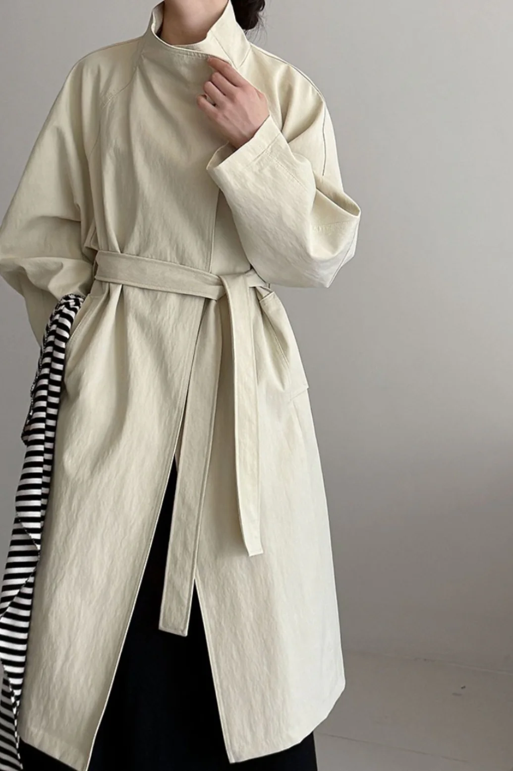 Oversized One Button Stand Collar Overcoat - Image 6